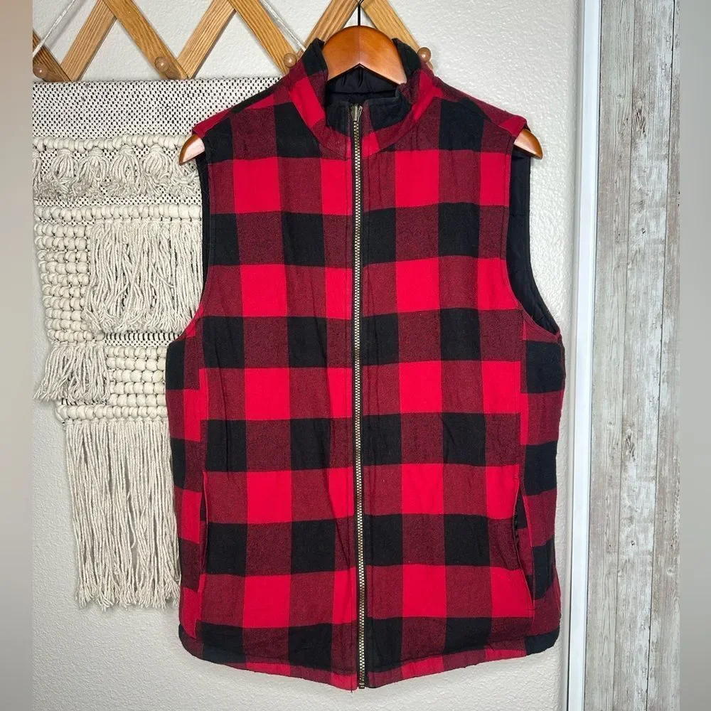 Weatherproof Reversible Black and Red Plaid Buffalo Check Men's Vest (Large)
